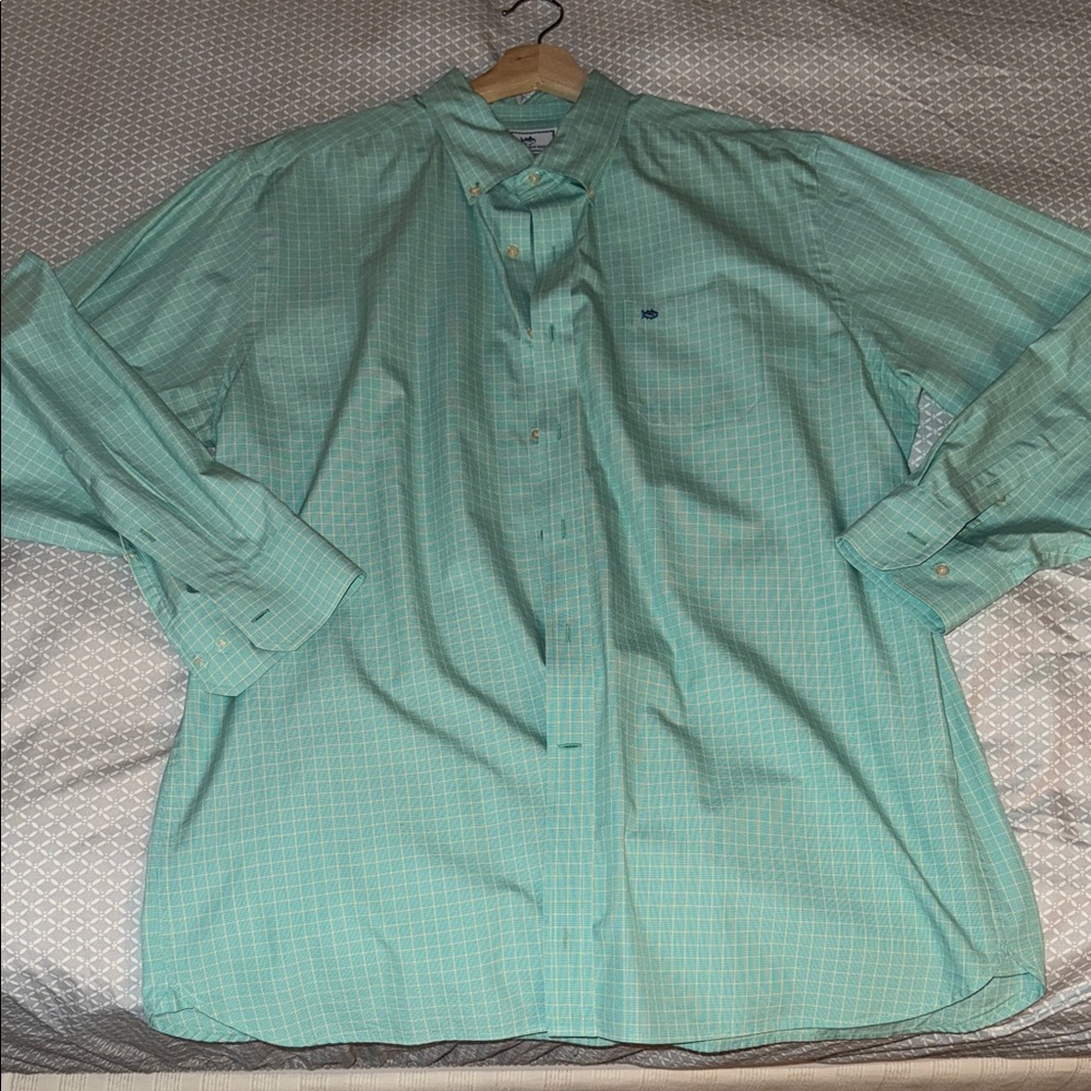 Southern Tide Aqua Plaid Button-Down Shirt